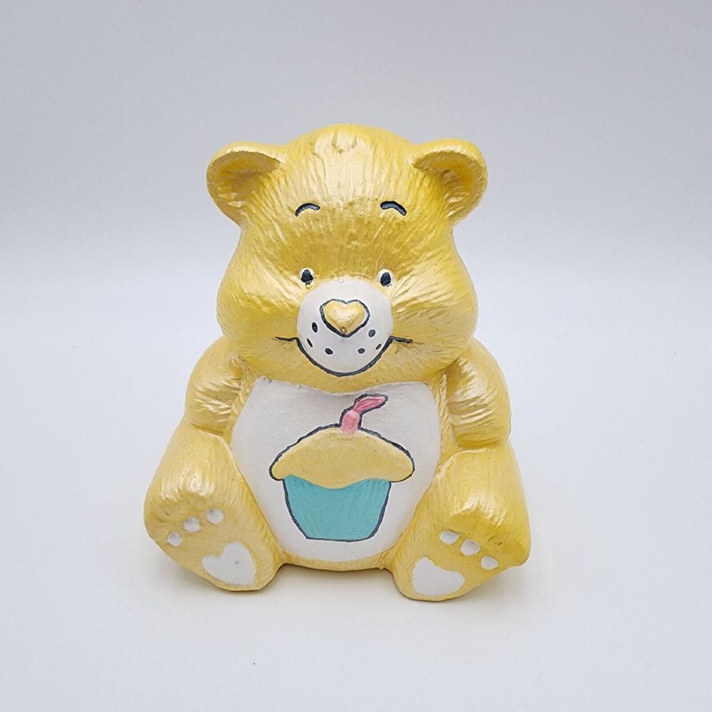 Care Bear Vintage Birthday Bear Ceramic Coin Piggy Bank Yellow RARE Cake